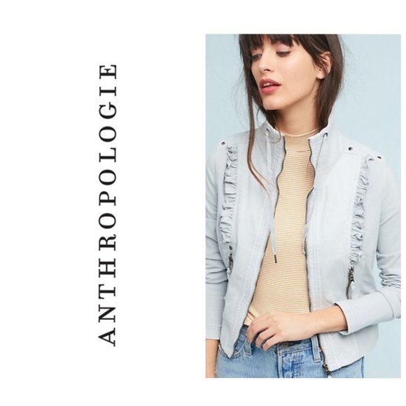 Anthropologie Jackets & Blazers - ANTHRO MARRAKECH Blue Ruffle Boho Moto Jacket